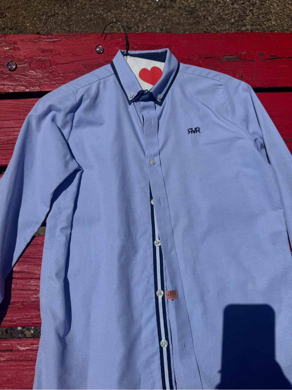 River Island Light Blue Button-Down Shirt with Navy Trim